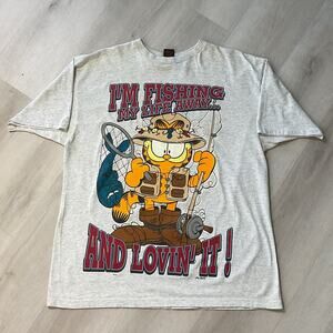 Vintage Garfield Im Fishing My Life Away And I Love It Mens Size XL Gray T Shirt